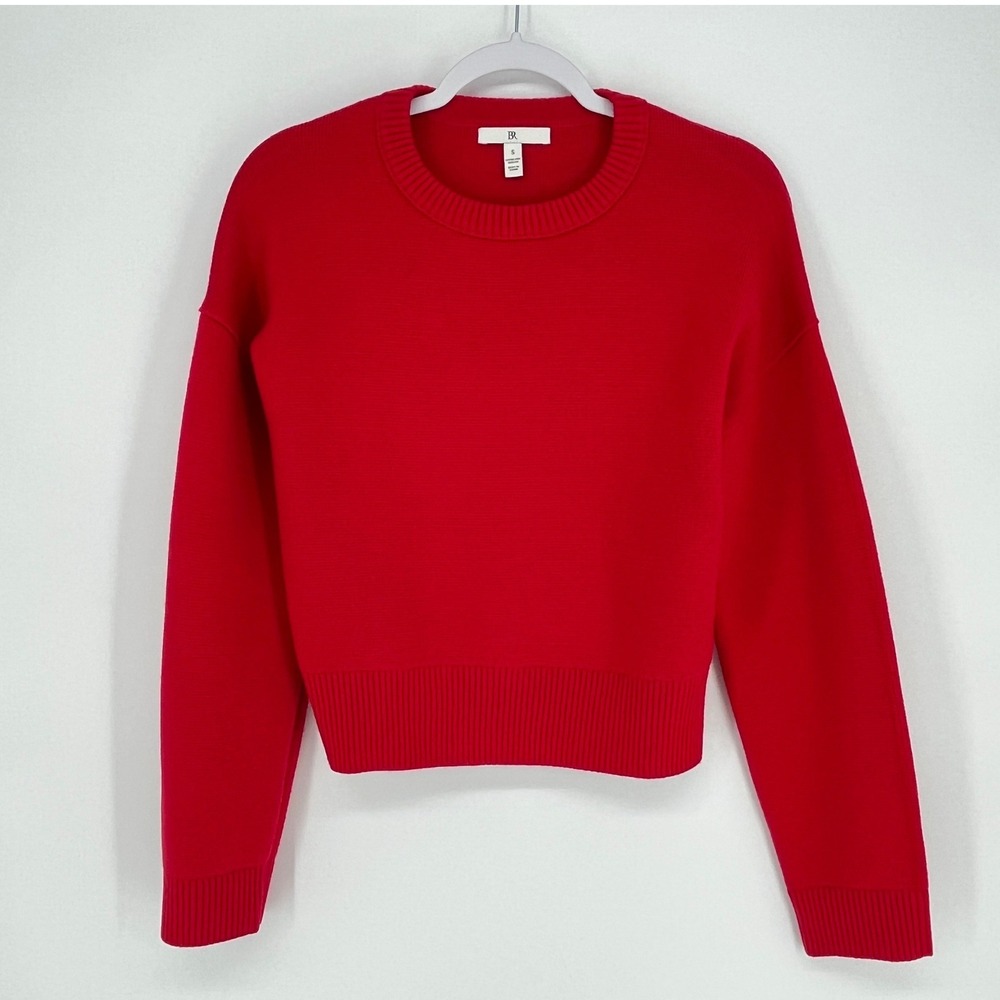 Banana Republic Extra Fine Merino Wool Cropped Crewneck Sweater Red NWOT Small - Picture 2 of 8